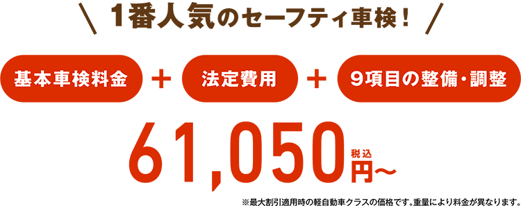 一番人気のセーフティ車検！61,050円（税込）～
